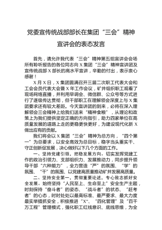 党委宣传统战部部长在集团“三会”精神宣讲会的表态发言