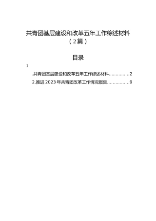 共青团基层建设和改革五年工作综述材料（2篇）