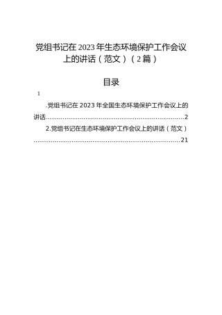 党组书记在2023年生态环境保护工作会议上的讲话（2篇）