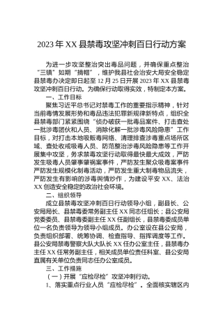 2023年XX县禁毒攻坚冲刺百日行动方案