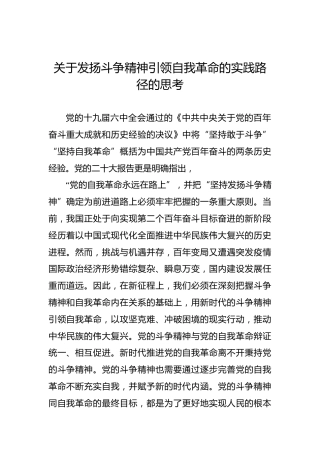 关于发扬斗争精神引领自我革命的实践路径的思考