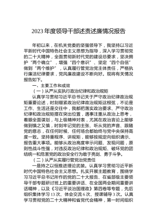 2023年度领导干部述责述廉情况报告