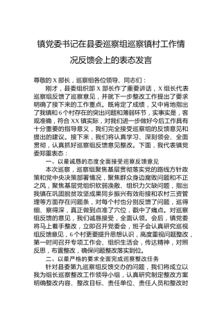 镇党委书记在县委巡察组巡察镇村工作情况反馈会上的表态发言