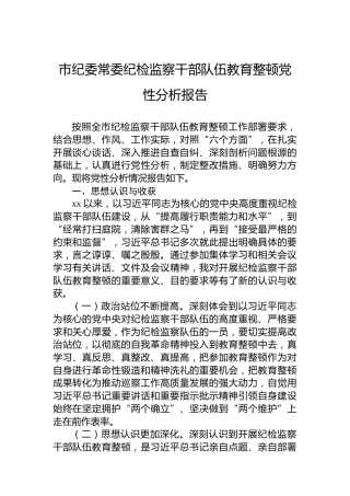 市纪委常委纪检监察干部队伍教育整顿党性分析报告