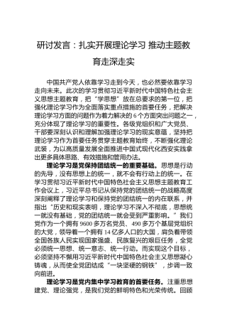 研讨发言：扎实开展理论学习推动主题教育走深走实