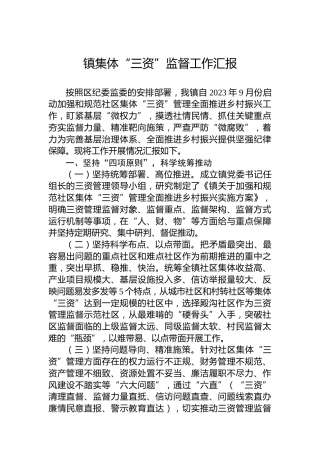 镇集体“三资”监督工作汇报