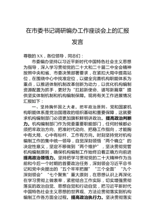 在市委书记调研编办工作座谈会上的汇报发言