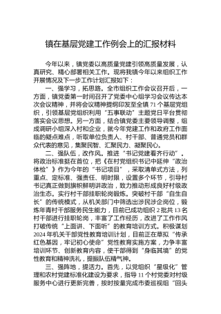 镇在基层党建工作例会上的汇报材料