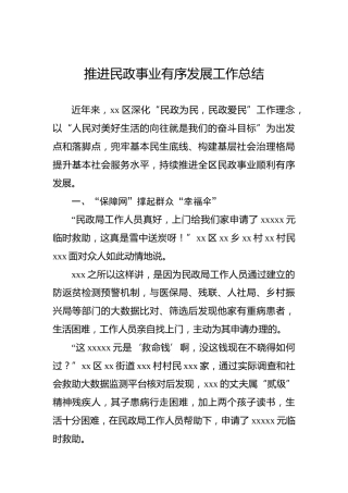 推进民政事业有序发展工作总结