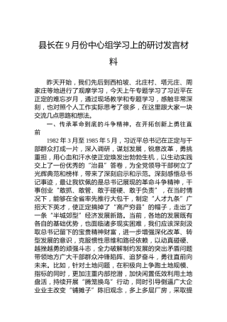 县长在9月份中心组学习上的研讨发言材料