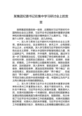 某集团纪委书记在集中学习研讨会上的发言