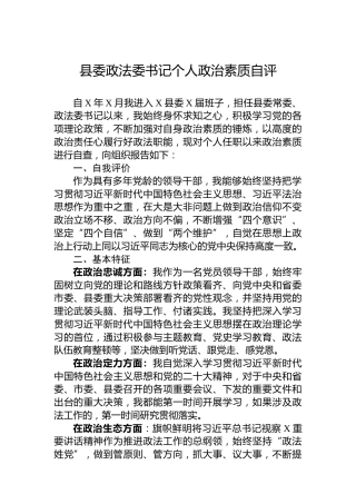 县委政法委书记个人政治素质自评