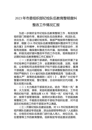 2023年市委组织部纪检队伍教育整顿查纠整改工作情况汇报