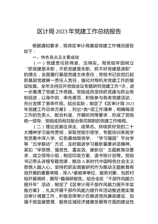 区计局2023年党建工作总结报告