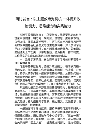 研讨发言：以主题教育为契机一体提升政治能力、思维能力和实践能力