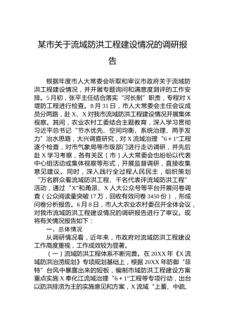 某市关于流域防洪工程建设情况的调研报告