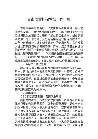 某市创业担保贷款工作汇报