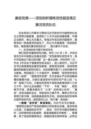 廉政党课——深刻剖析锤炼党性锻造清正廉洁党员队伍