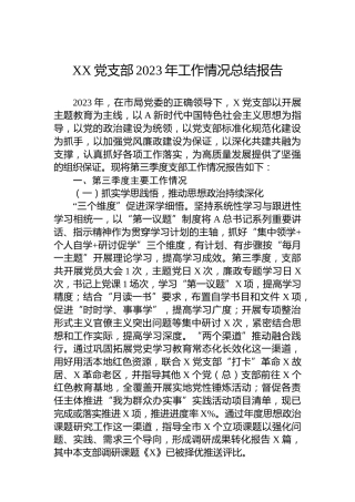 XX党支部2023年工作情况总结报告