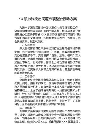 XX镇涉诈突出问题专项整治行动方案