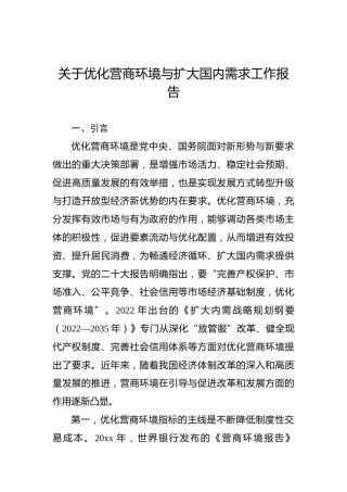 关于优化营商环境与扩大国内需求工作报告