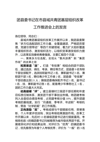 团县委书记在市县域共青团基层组织改革工作推进会上的发言