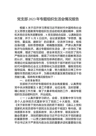 党支部2023年专题组织生活会情况报告