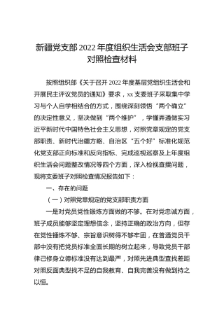 新疆党支部2022年度组织生活会支部班子对照检查材料