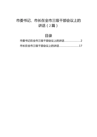 市委书记、市长在全市三级干部会议上的讲话（2篇）