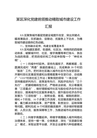 某区深化党建统领推动精致城市建设工作汇报