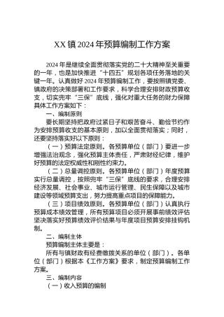 XX镇2024年预算编制工作方案