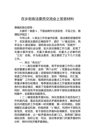 在乡街政法委员交流会上发言材料