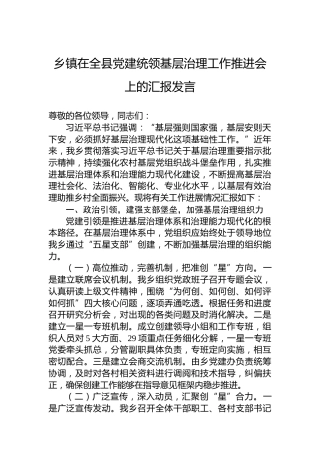 乡镇在全县党建统领基层治理工作推进会上的汇报发言