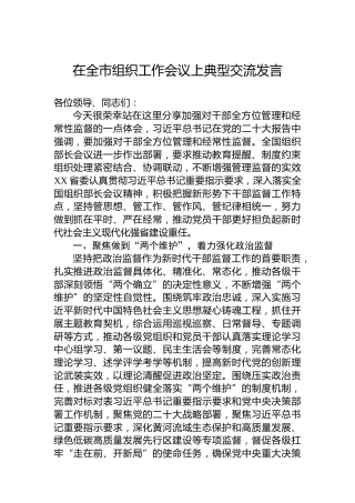 在全市组织工作会议上典型交流发言