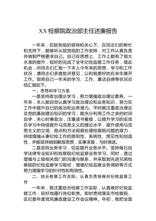 XX检察院政治部主任述廉报告