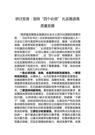 研讨发言：坚持“四个必须”扎实推进高质量发展