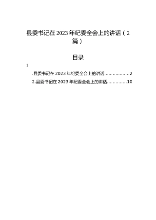 县委书记在2023年纪委全会上的讲话（2篇）