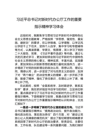 习近平总书记对新时代办公厅工作的重要指示精神学习体会