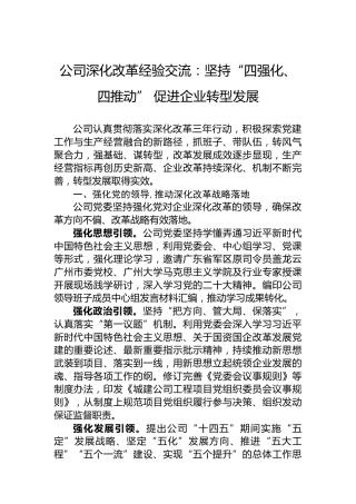 公司深化改革经验交流：坚持“四强化、四推动”促进企业转型发展