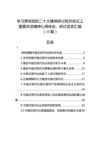 学习贯彻党的二十大精神研讨班开班式上重要讲话精神心得体会、研讨发言汇编（10篇）