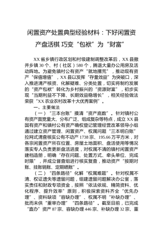 闲置资产处置典型经验材料：下好闲置资产盘活棋巧变“包袱”为“财富”