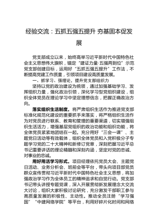 经验交流：五抓五强五提升夯基固本促发展