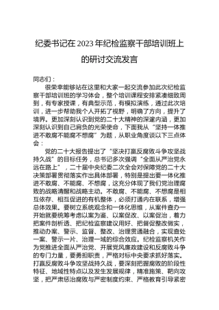 纪委书记在2023年纪检监察干部培训班上的研讨交流发言