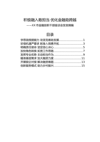 XX市金融挂职干部座谈会发言摘编（8篇）