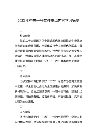 2023年中央一号文件重点内容学习摘要