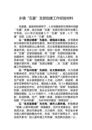 乡镇“五星”支部创建工作经验材料