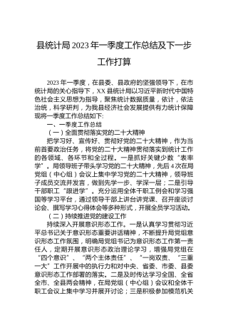 县统计局2023年一季度工作总结及下一步工作打算