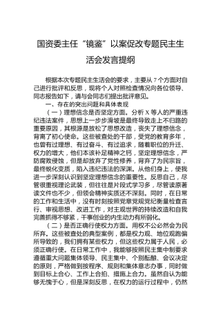 国资委主任“镜鉴”以案促改专题民主生活会发言提纲