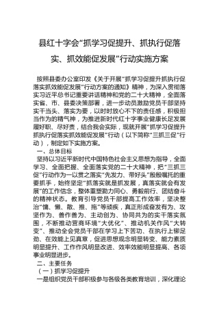 县红十字会“抓学习促提升、抓执行促落实、抓效能促发展”行动实施方案