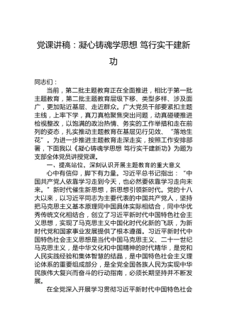 党课讲稿：凝心铸魂学思想笃行实干建新功